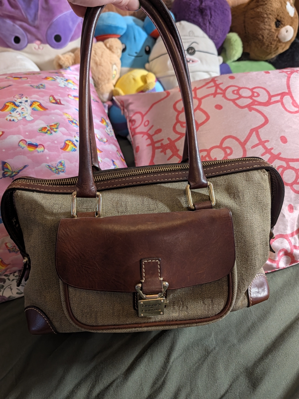 Dooney & Bourke Anniversary Signature Canvas Leather Push Lock Satchel EUC